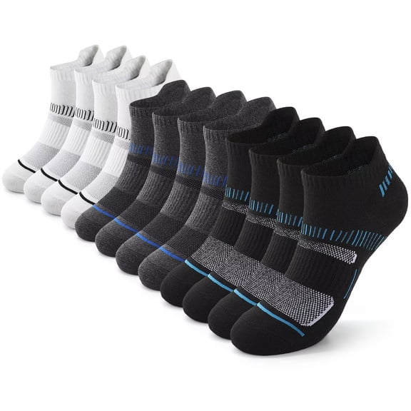 JASGOOD 12 Pairs Mens Ankle Socks Low Cut Cushioned Athletic Short Socks with Heel Tab
