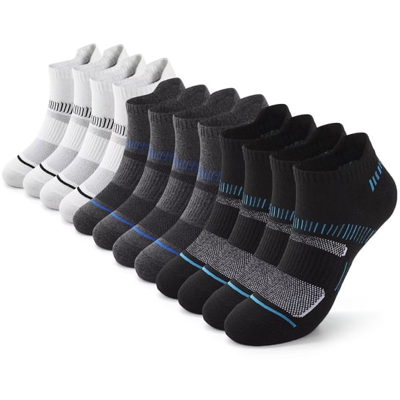JASGOOD 12 Pairs Mens Ankle Socks Low Cut Cushioned Athletic Short Socks with Heel Tab