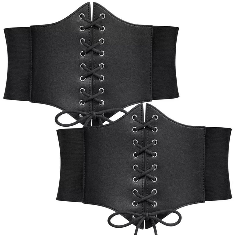 JASGOOD 2 Pack Black Corset Waist Belt for Women, Plus Size Wide Elastic  Tie Waspie Belt for Dresses 
