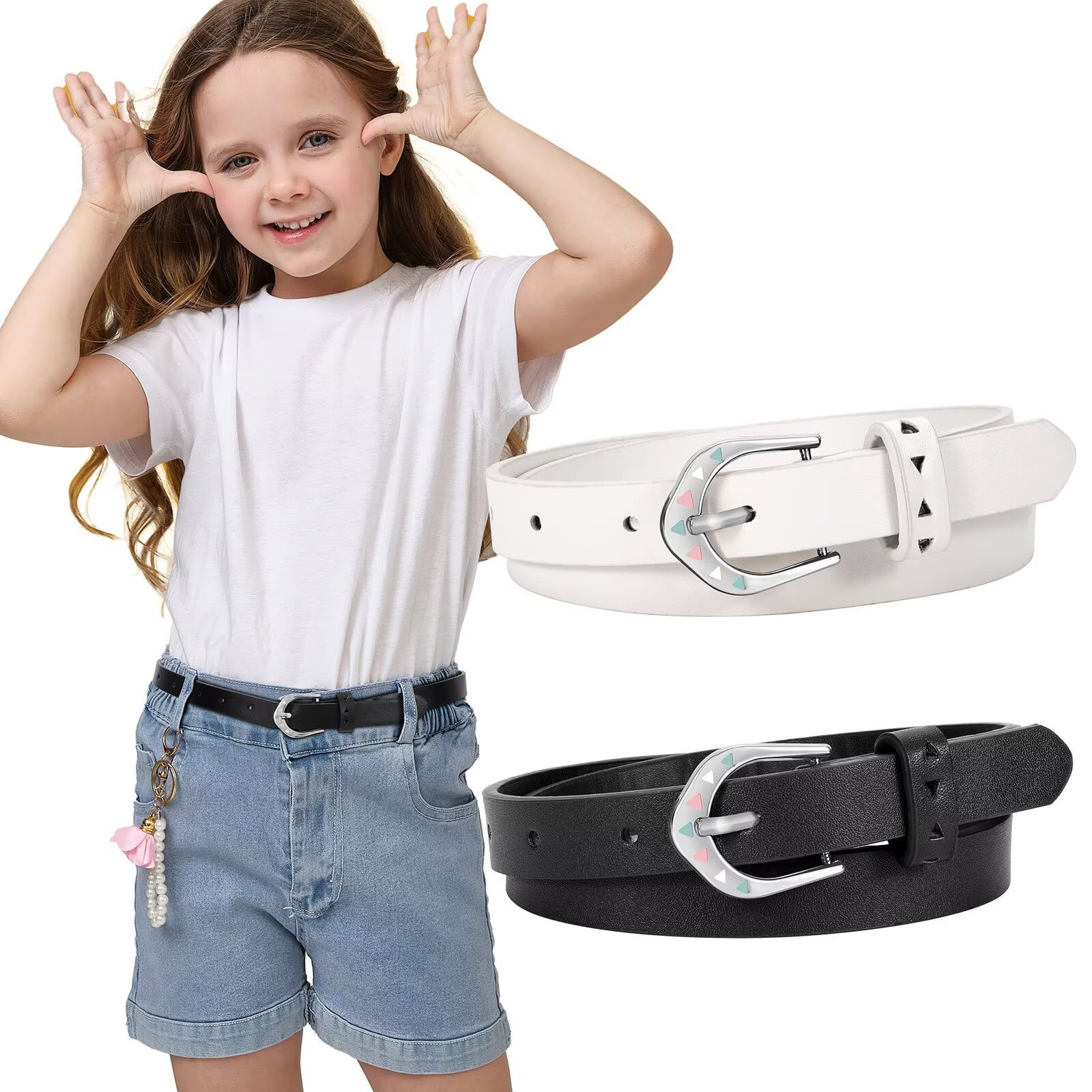 2 Pack PU Leather Belts with Large Silver Vintage Buckle for Women West Leathers [2 Pack Genuine Leather Belts for Women  main image 3