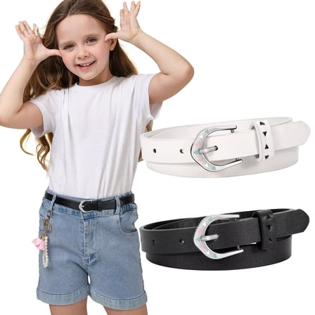 JASGOOD 2Pcs Girls Belts with Cute Buckle Kids Girl PU Leather Adjustable Belt for Jeans Dresses