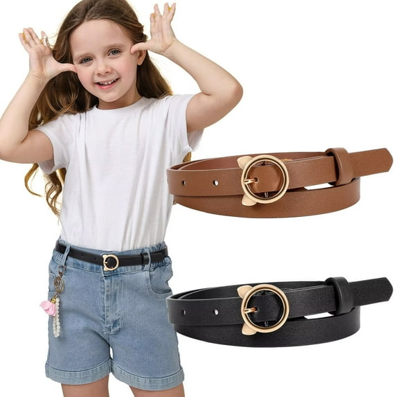 JASGOOD 2Pcs Girls Belts with Cute Buckle Kids Girl PU Leather Adjustable Belt for Jeans Dresses