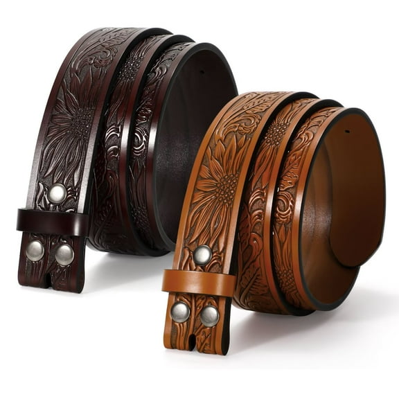 JASGOOD 2 Pack Western Leather Belts for Men Woman without Buckle, Cowboy Cowgirl Belt Strap for Jeans Gift Belts