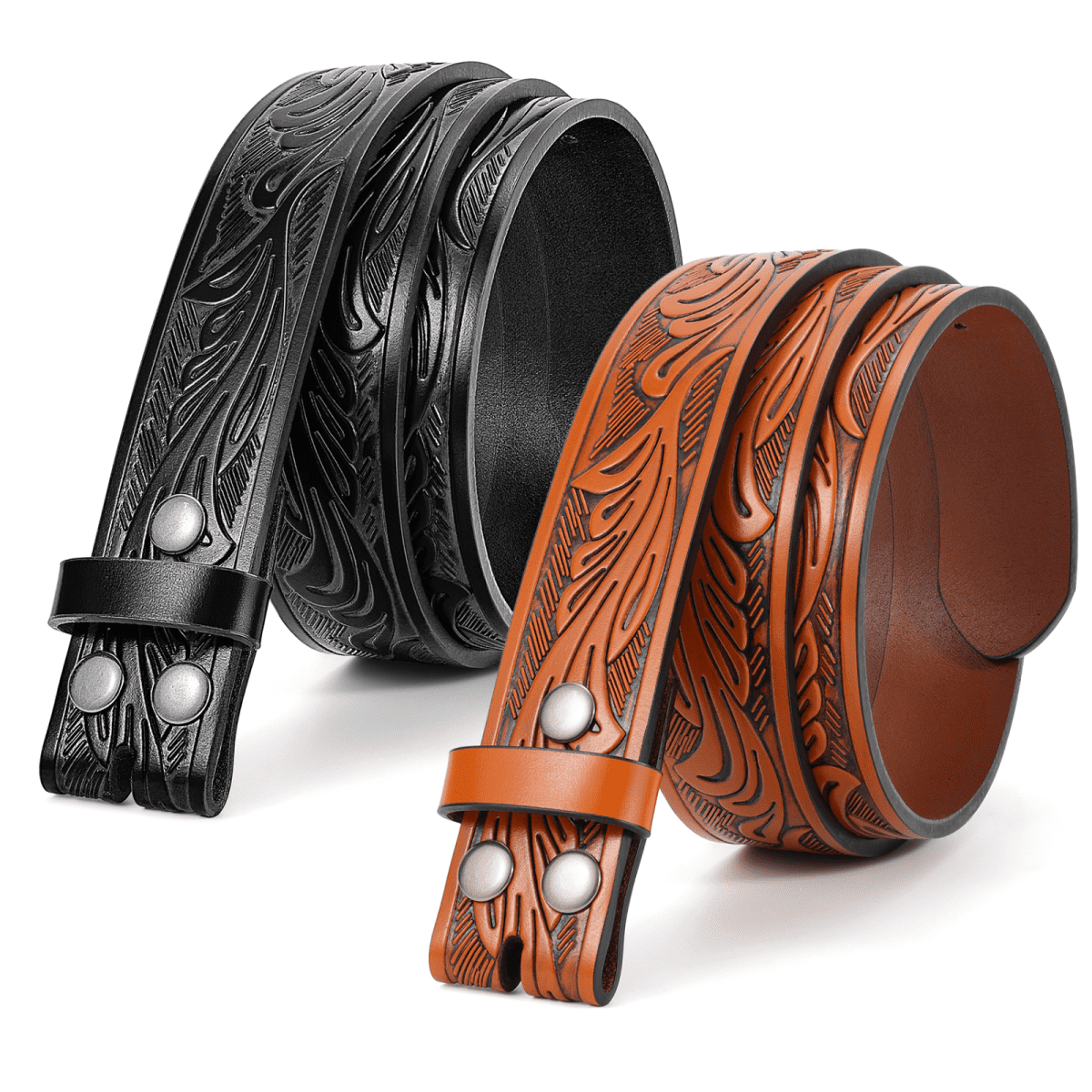 2 Pack Cowgirl Belts PU Leather Western Belt with Engraved 