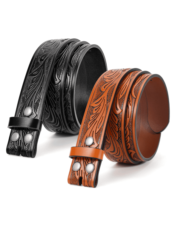 2 Pack Western Leather Belts for Men Woman without Buckle, Cowboy Cowgirl Belt Strap for Jeans Gift Belts