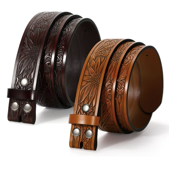 JASGOOD 2 Pack Western Leather Belts for Men Woman without Buckle, Cowboy Cowgirl Belt Strap for Jeans Gift Belts