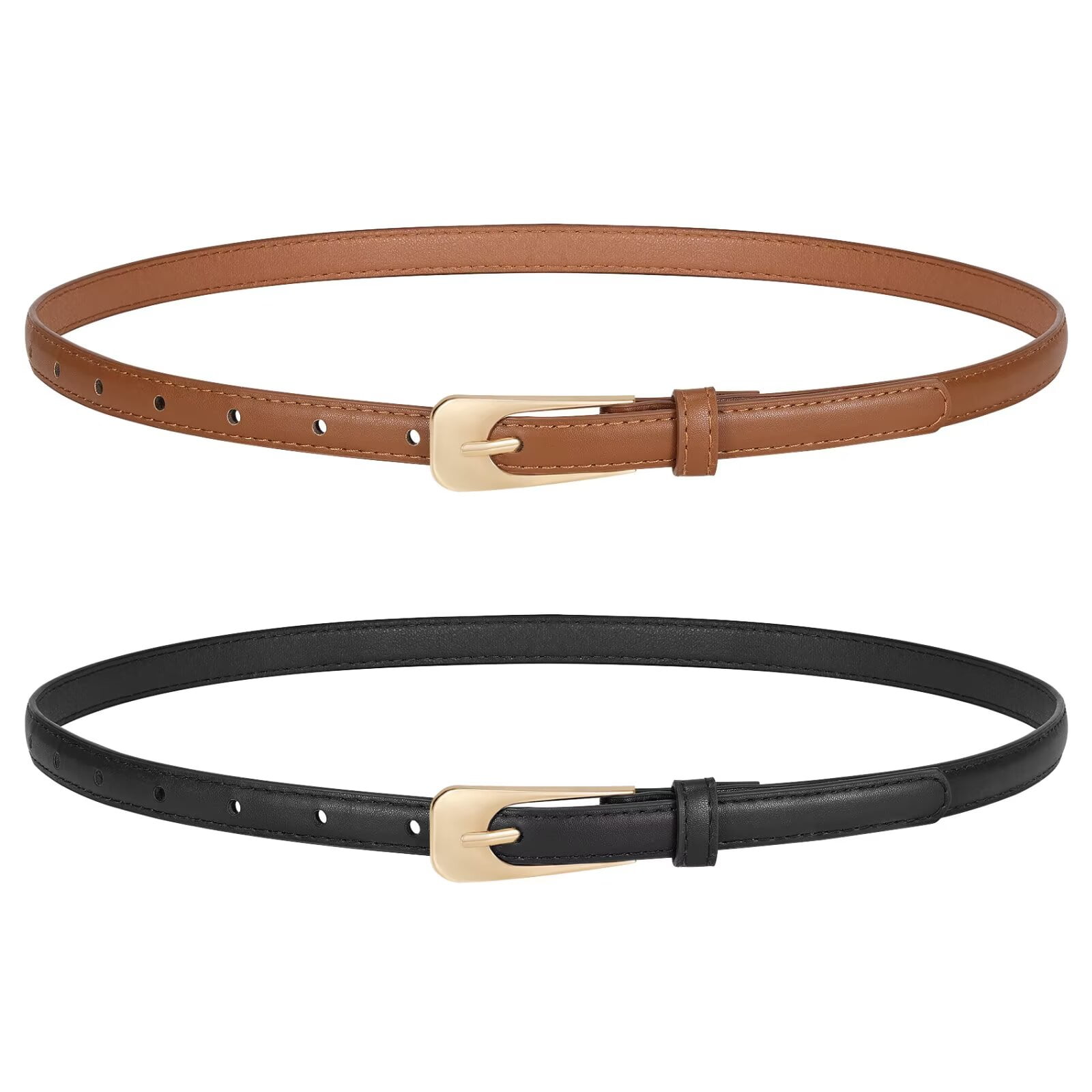 JASGOOD 2 Pack Women Thin Leather Belts Ladies Skinny Waist Belt for Dresses  Jeans with Gold Buckle - Walmart.com