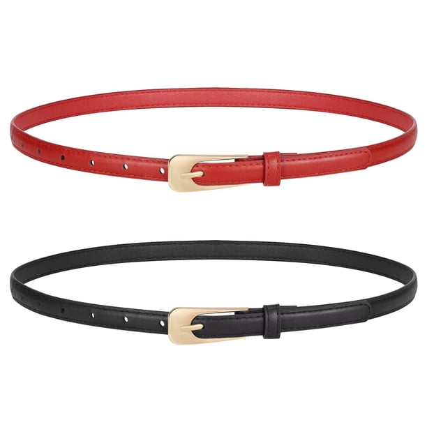 JASGOOD 2 Pack Women Thin Leather Belts Ladies Skinny Waist  display picture 1