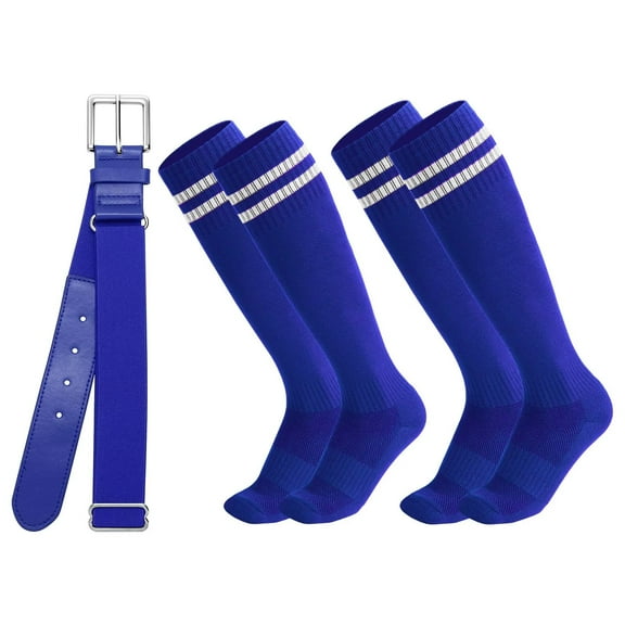 JASGOOD 2 Pairs Baseball Socks and 1 Belt for Youth Kids Unisex Softball Socks Blue