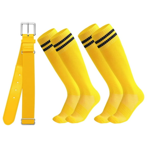 JASGOOD 2 Pairs Baseball Socks and 1 Belt for Youth Kids Unisex Softball Socks Yellow