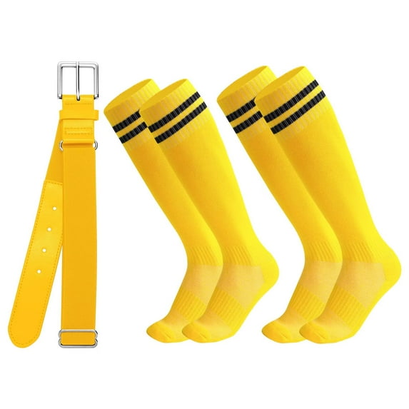JASGOOD 2 Pairs Baseball Socks and 1 Belt for Youth Kids Unisex Softball Socks Yellow
