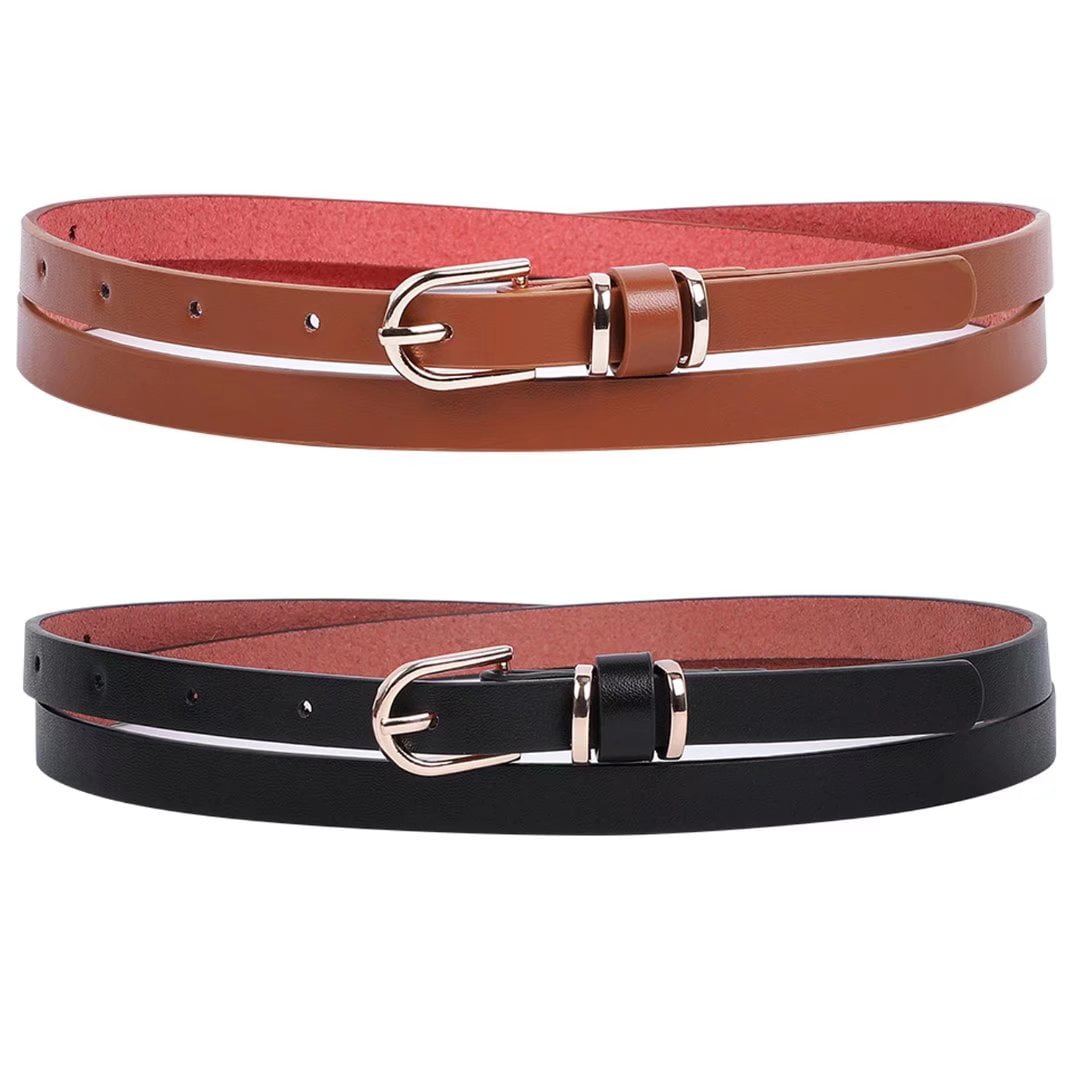 JASGOOD 2PCS Woman Skinny Belts Black and Brown Leather Belt for Jeans ...