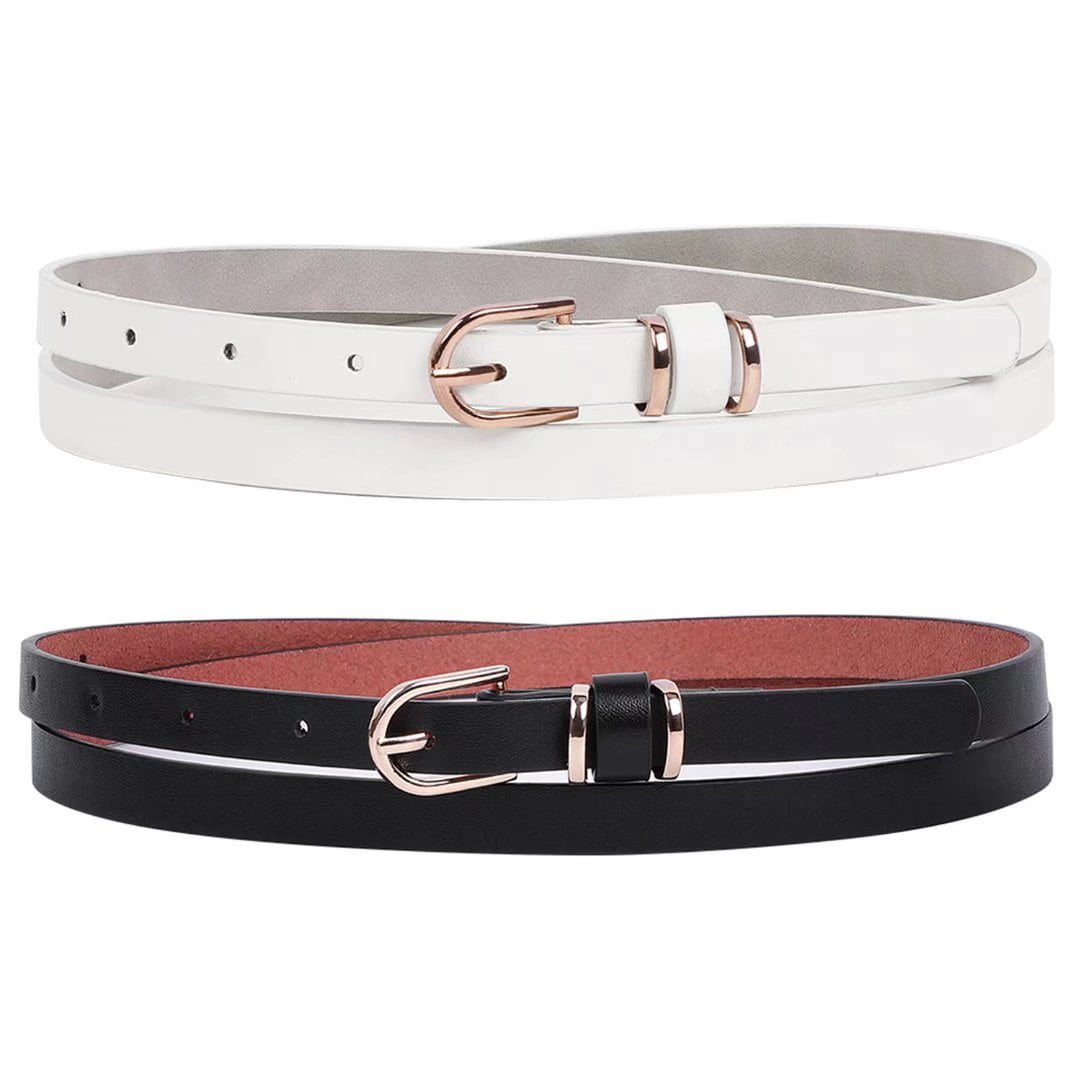 Womens Double C Leather Belts Thin Black Belt with Gold Buckle for  Jeans,Ladies Fashion Designer Belts for Pants Dresses