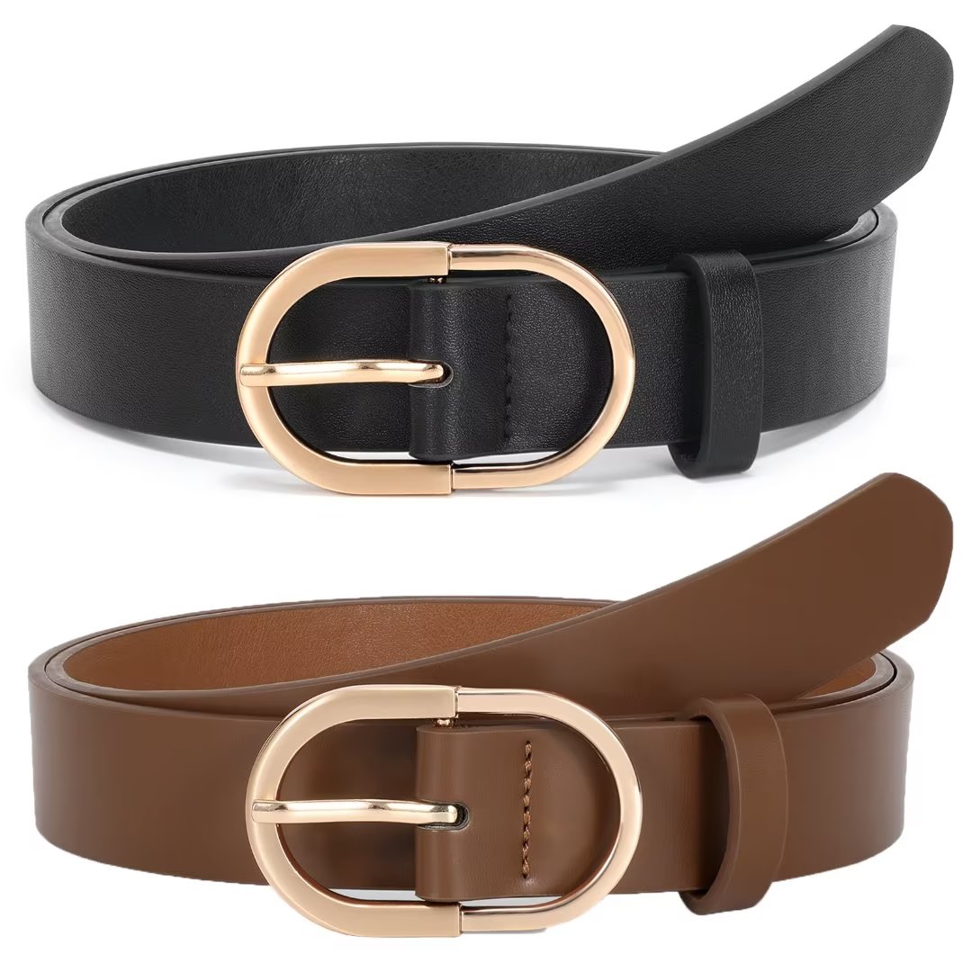 JASGOOD 2Pack Plus Size Women's Leather Belts for Jeans Dresses Ladies