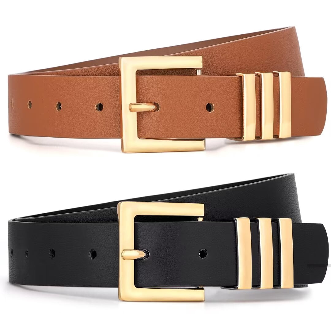 JASGOOD Women Leather Belts for Jeans Plus Size Belt with Square Gold ...