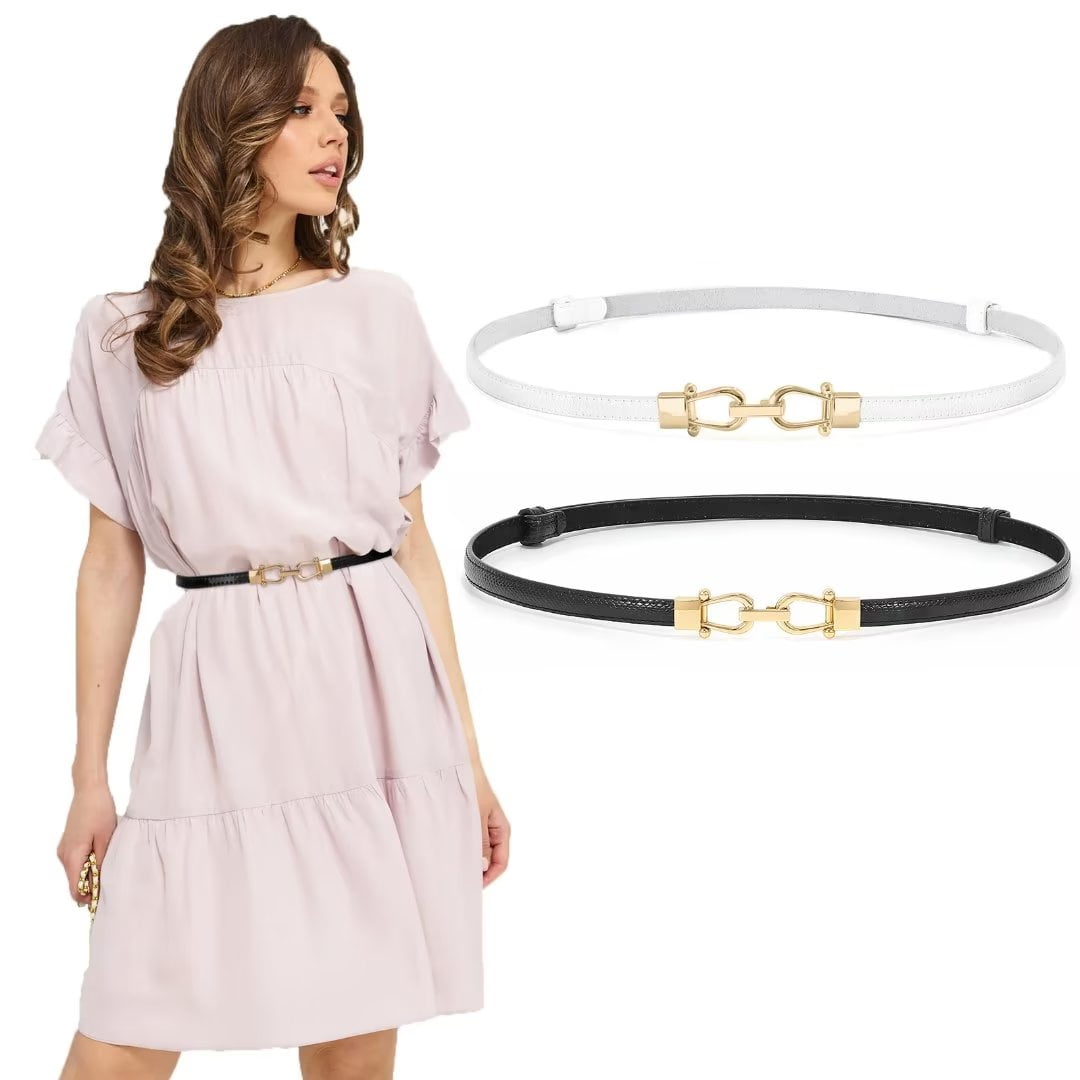 JASGOOD 2Pack Women Skinny Belts Leather Thin Waist Belt for Dresses