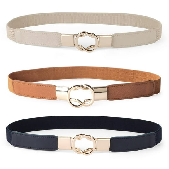 JASGOOD 3 Pack Women Belts Retro Elastic Stretchy Skinny Belt for Dresses