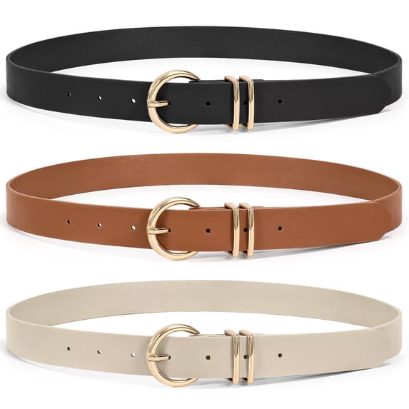 JASGOOD 3 Pack Womens Belts Fashion Leather Belts for Jeans Pants Dresses