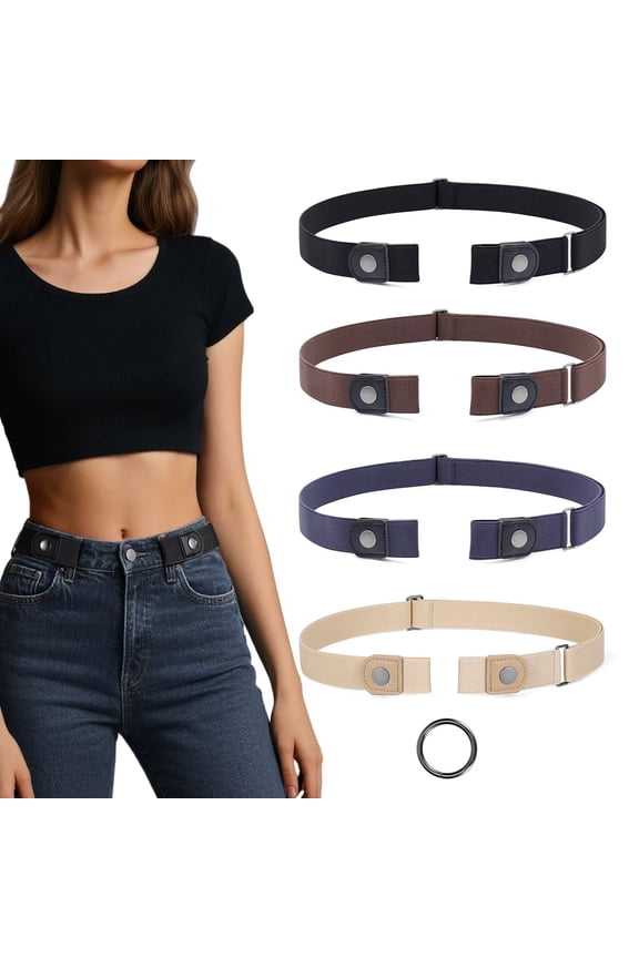 4 Pack No Buckle Invisible Stretch Belt for Women Buckle-Free Elastic Belt for Jeans Pants
