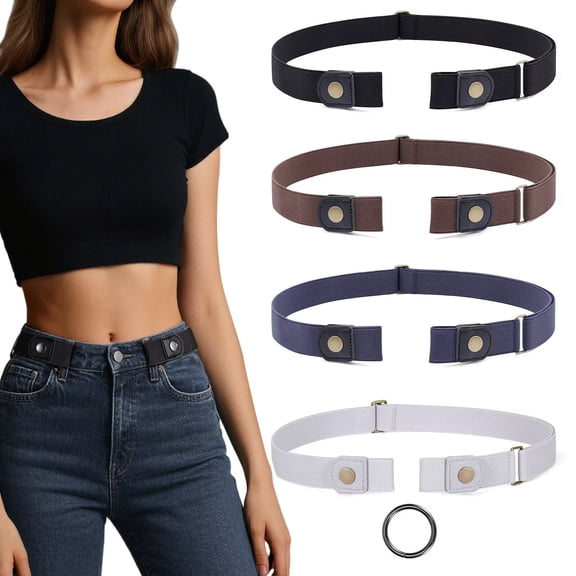 JASGOOD 4 Pack No Buckle Invisible Stretch Belt for Women Buckle-Free Elastic Belt for Jeans Pants