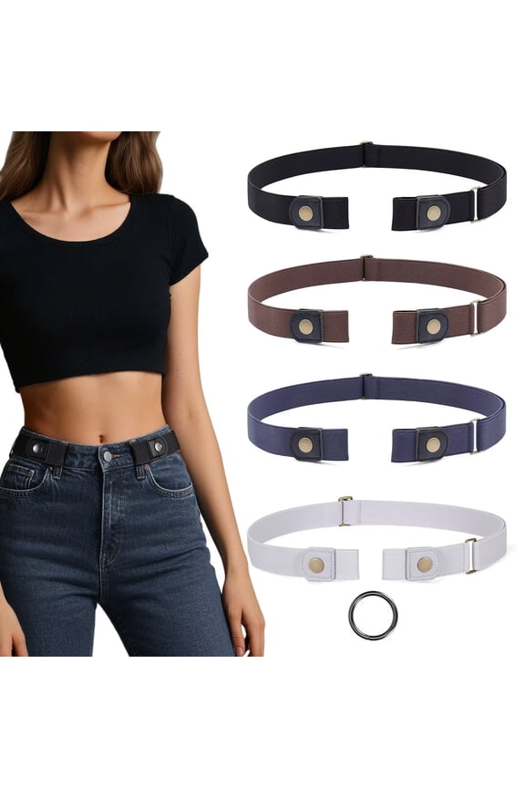 4 Pack No Buckle Invisible Stretch Belt for Women Buckle-Free Elastic Belt for Jeans Pants