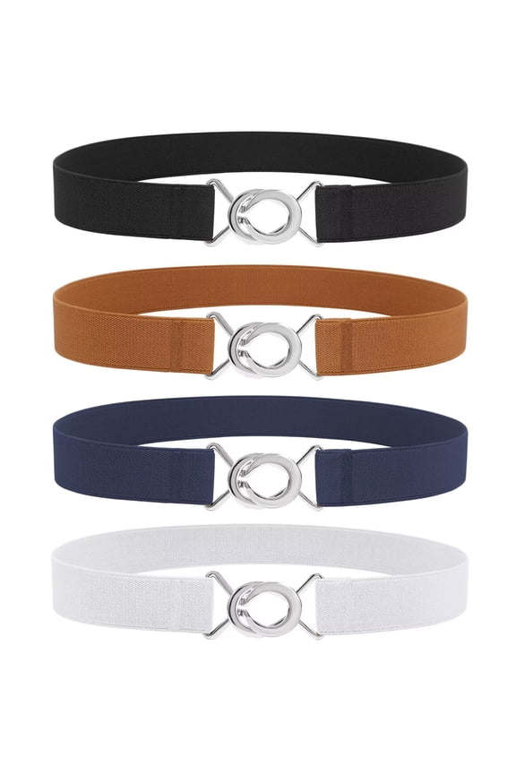 4 Packs Women's Stretch Belts Skinny Waist Belt with Silver Buckle for Dresses Jeans