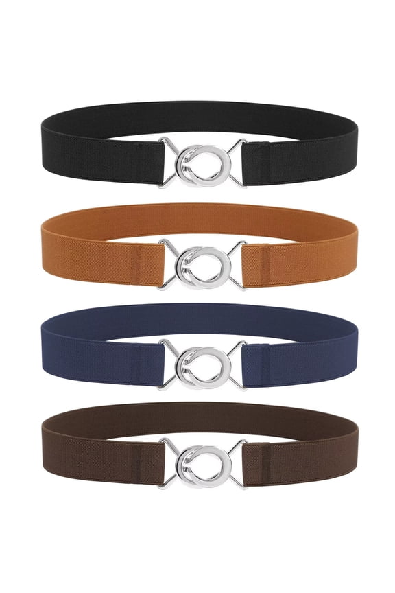 4 Packs Women's Stretch Belts Skinny Waist Belt with Silver Buckle for Dresses Jeans