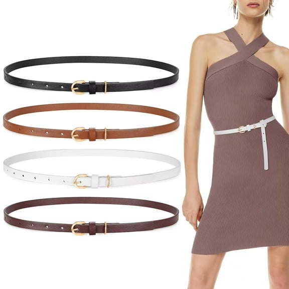 JASGOOD 4Pack Skinny Leather Belt Women Thin Waist Belt Ladies Belt for Jeans Pants Dress
