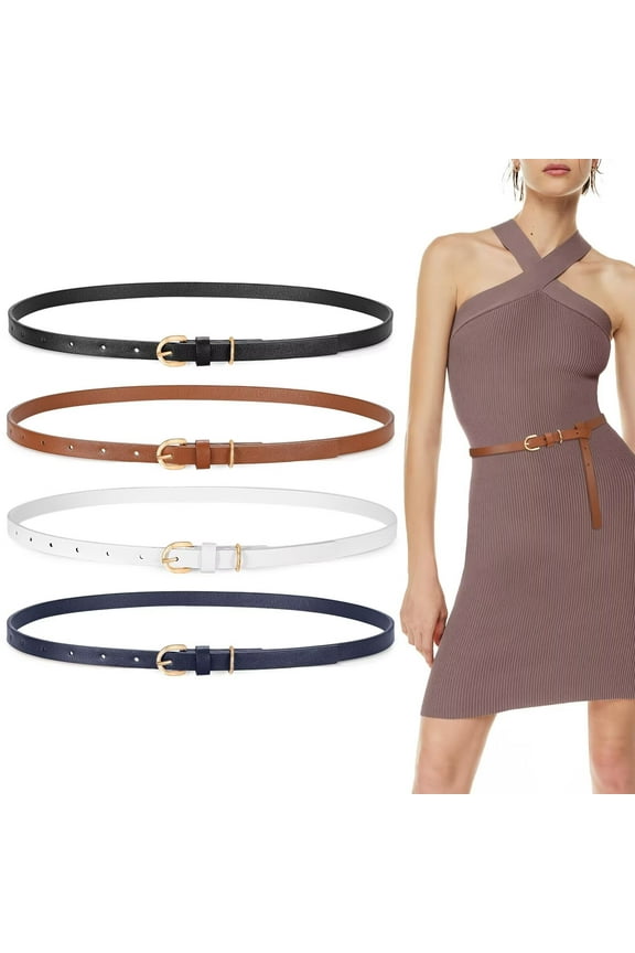 4Pack Skinny Leather Belt Women Thin Waist Belt Ladies Belt for Jeans Pants Dress