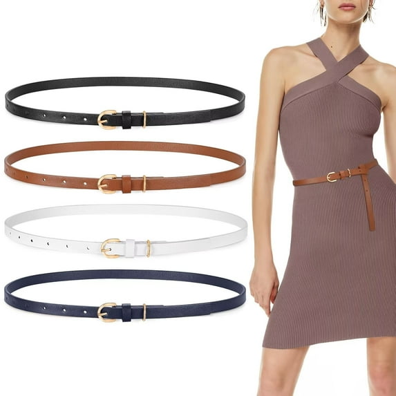 JASGOOD 4Pack Skinny Leather Belt Women Thin Waist Belt Ladies Belt for Jeans Pants Dress