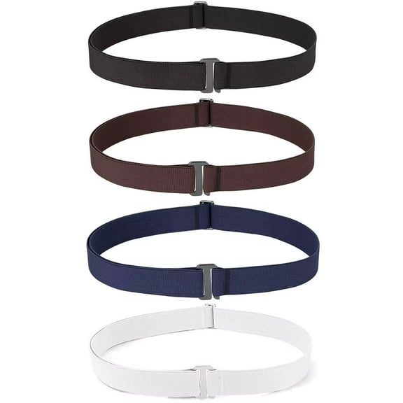 JASGOOD 4Packs No Show Belts Stretch Invisible Elastic Web Strap Belt for Women Men Flat Buckle Belts for Jeans Pants Dresses