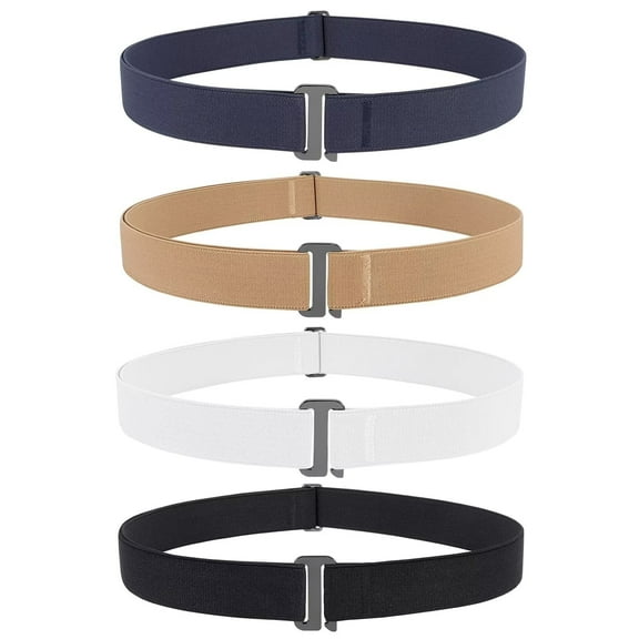 JASGOOD 4Packs No Show Belts Stretch Invisible Elastic Web Strap Belt for Women Men Flat Buckle Belts for Jeans Pants Dresses