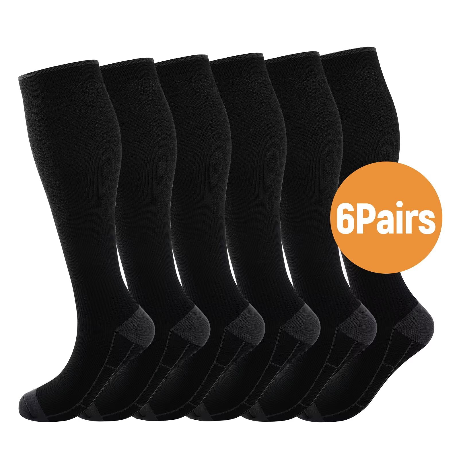 JASGOOD 6 Pairs Athletic Compression Socks for Men and Women Knee High ...