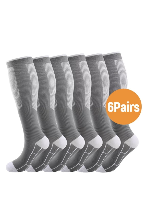 6 Pairs Athletic Compression Socks for Men and Women Knee High Stocks for Running, Travel, and Cycling