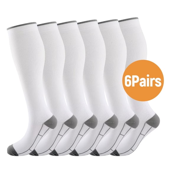 JASGOOD 6 Pairs Athletic Compression Socks for Men and Women Knee High Stocks for Running, Travel, and Cycling