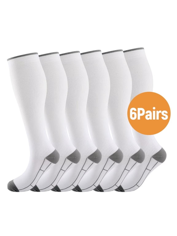 6 Pairs Athletic Compression Socks for Men and Women Knee High Stocks for Running, Travel, and Cycling