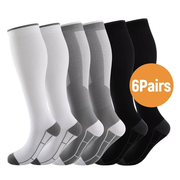 JASGOOD 6 Pairs Athletic Compression Socks for Men and Women Knee High Stocks for Running, Travel, and Cycling