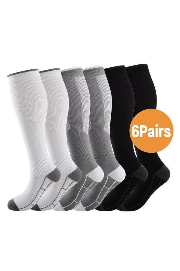 6 Pairs Athletic Compression Socks for Men and Women Knee High Stocks for Running, Travel, and Cycling