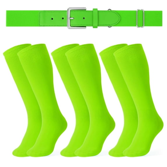 JASGOOD Baseball Belt and Socks Combo Set 3 Pairs of Softball Socks and 1 Pack Elastic Belt for Youth and Adult