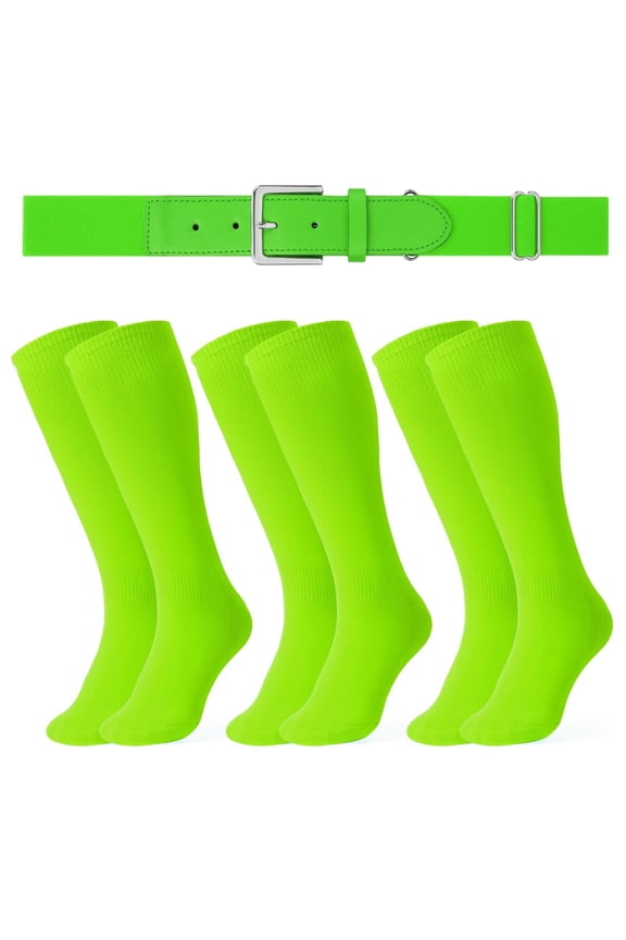 Baseball Belt and Socks Combo Set 3 Pairs of Softball Socks and 1 Pack Elastic Belt for Youth and Adult