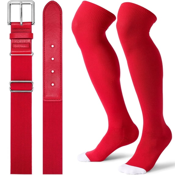 JASGOOD Baseball Socks and Belt Combo for Youth Boys Girls Over the Knee Softball Socks and Belt Knee High Football Socks