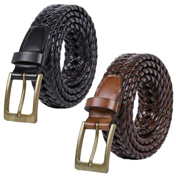 JASGOOD Belt for Men 2Pack,Mens Gift Stretch Braided Web Belt Elastic for Casual Golf Jeans