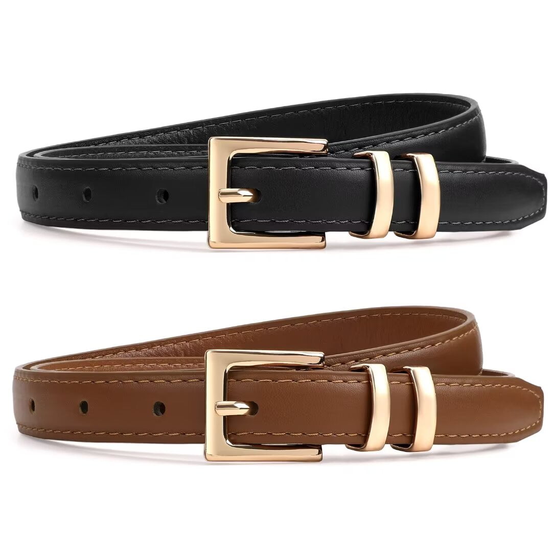 Ceinture Fine En Cuir PU Pour Femme - Boucle Dorée, Pour Robe, Jean Ou Pantalon, Tour De Taille 66-114 Cm
