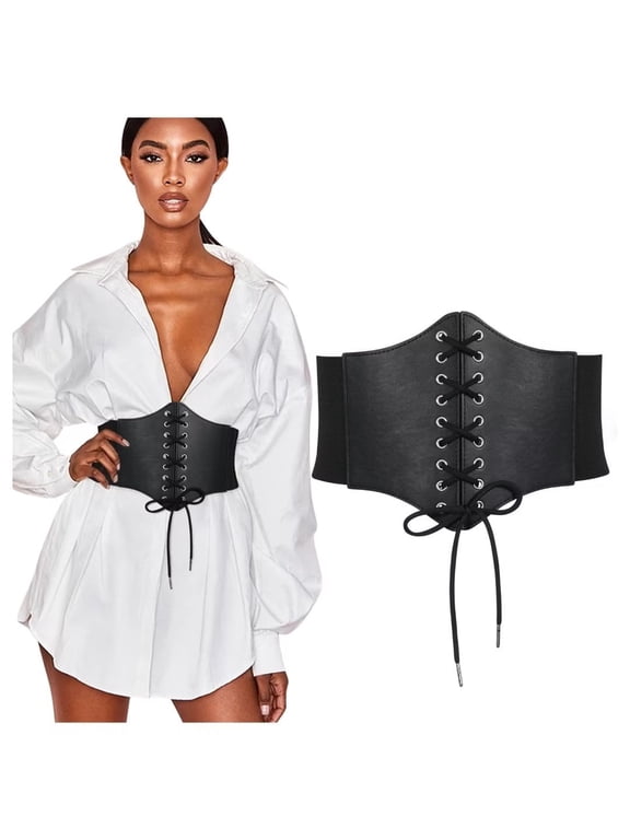 Black Corset Waist Belt for Women, Wide Elastic Belt for Dresses