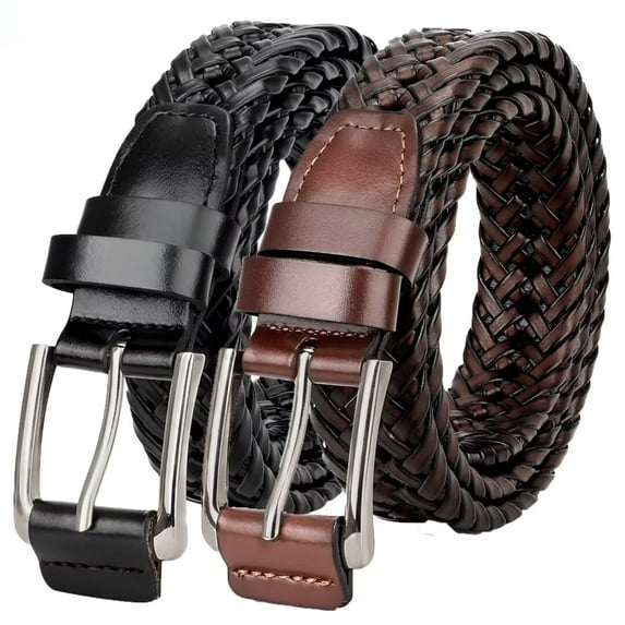 JASGOOD Braided Belt for Men 2Pack,Mens Stretch Web Golf Elastic Belt for Casual Jeans