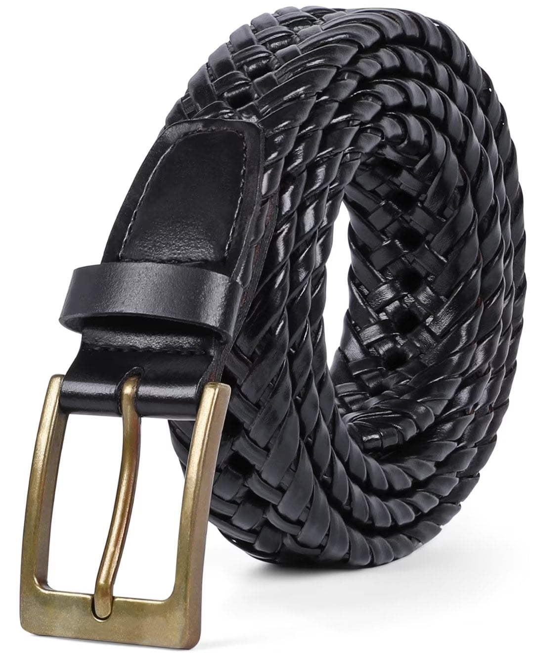 Jasgood Men's Braided Leather Belt, Braided Woven Belt for Men Casual Jeans with Solid Strap Single Prong Buckle Brown 125cm(49Inch)