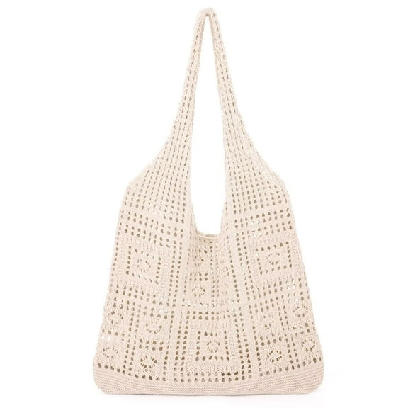 JASGOOD Crochet Mesh Beach Tote Bag Summer Vacation Aesthetic Shoulder Bag Handbags Boho Knit Bag for Women