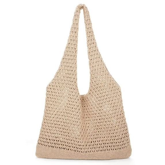 JASGOOD Crochet Mesh Beach Tote Bag Summer Vacation Aesthetic Shoulder Bag Handbags Boho Knit Bag for Women