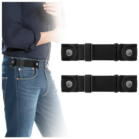 JASGOOD Elastic Belts for Men Women No Buckle Side Belt 2 Pack,Black