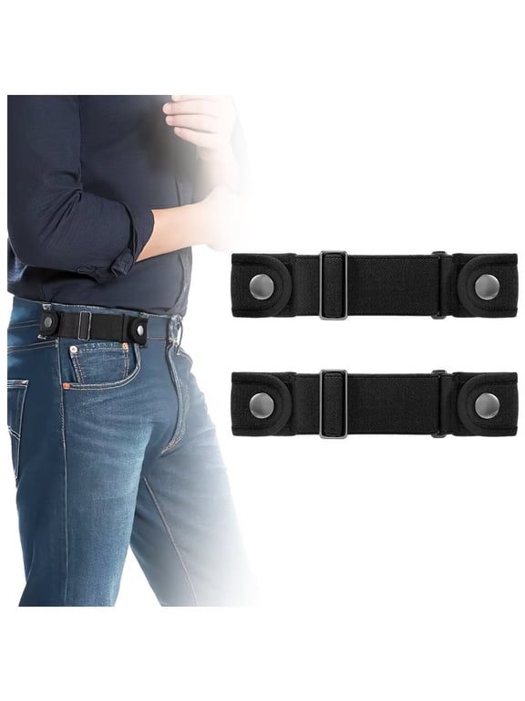 "JASGOOD Elastic Belts for Men & Women, No Buckle, 2 Pack, Black, Adjustable 7""-9"" Loop Distance"